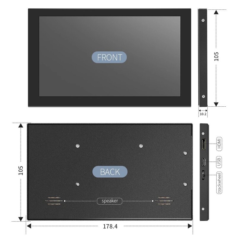 케이스가 있는 휴대용 LCD 노트북 디스플레이 모듈, 정전용량 터치 패널, PC용 라즈베리 파이 5 HDMI 호환 모니터, 7 인치