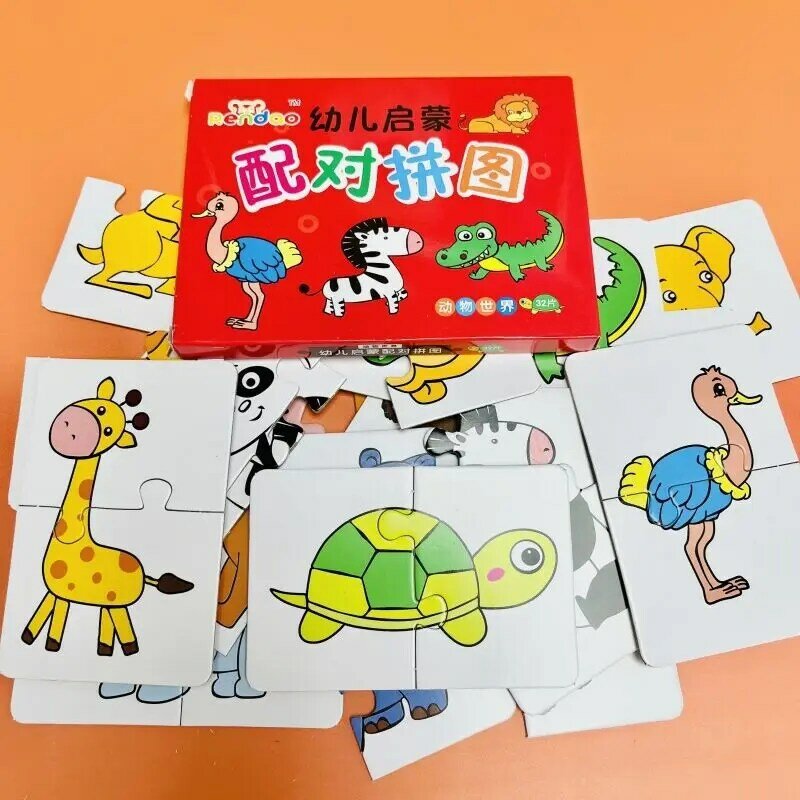 Rompecabezas de animales para niños pequeños, juego de tarjetas de memoria, juguetes educativos para niños de 1, 2 y 3 años