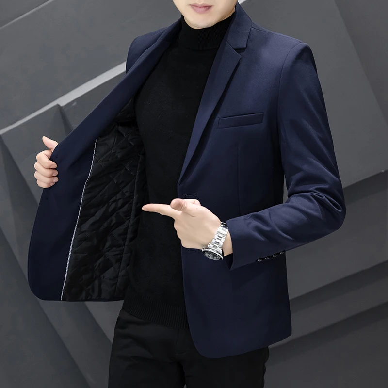 Terno grosso de dois botões masculino, casaco de algodão extra, versão coreana da tendência, casual, para primavera e outono, novo
