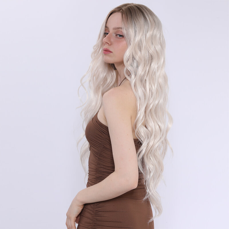 Smilco-Peluca de cabello sintético para mujer, postizo de encaje frontal predespuntado Invisible, color blanco, 13x5x1, resistente al calor