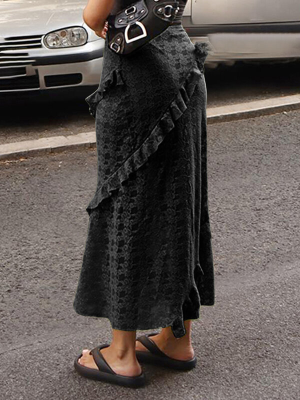 Falda de malla con volantes para mujer, falda de cintura media, malla transparente, encaje Floral, Jacquard, ropa de calle, Vintage, Y2K, 2023