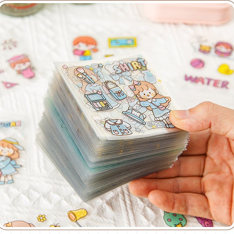 Impermeável bonito anime adesivos para estudantes e meninas, non-repeat, pet, cut-free, 50pcs