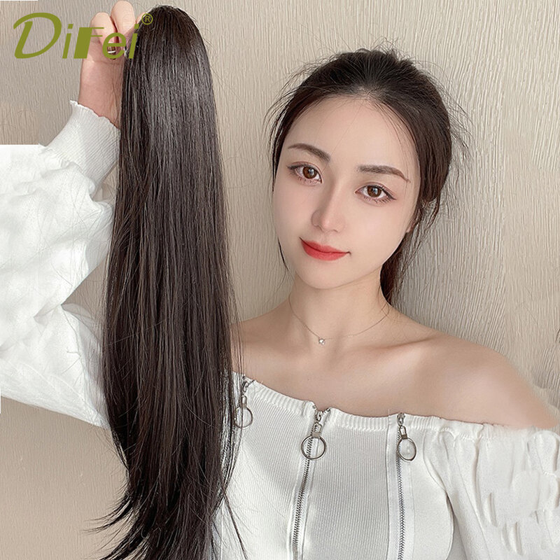 Wig Female Ponytail Grab Clip Type High Ponytail Natural Braid Strap Type Natural Micro-roll Fake Ponytail Wigs for Women