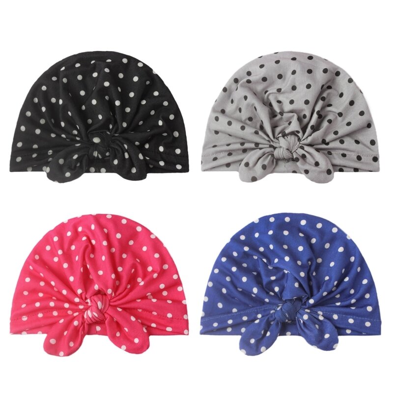Trend Baby Girls Headwear Knotted Dot Pullover Hats Fetal Caps for Shower Party