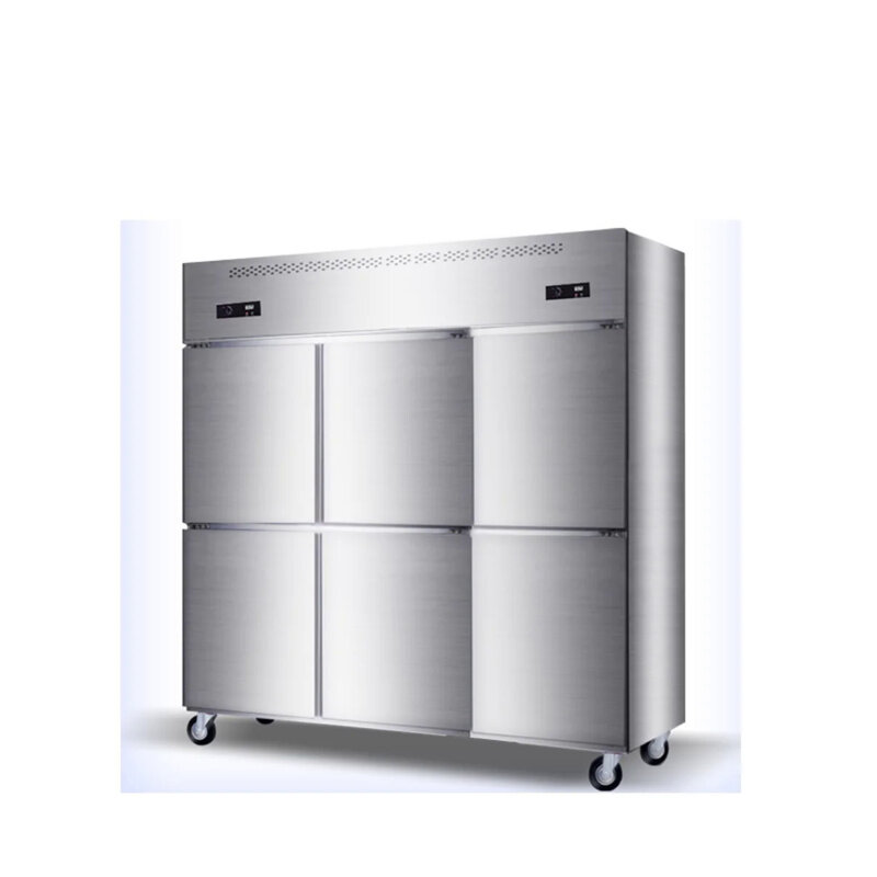 Réfrigérateur vertical commercial à six portes, cuisine d'hôtel, double température, grande capacité, acier inoxydable