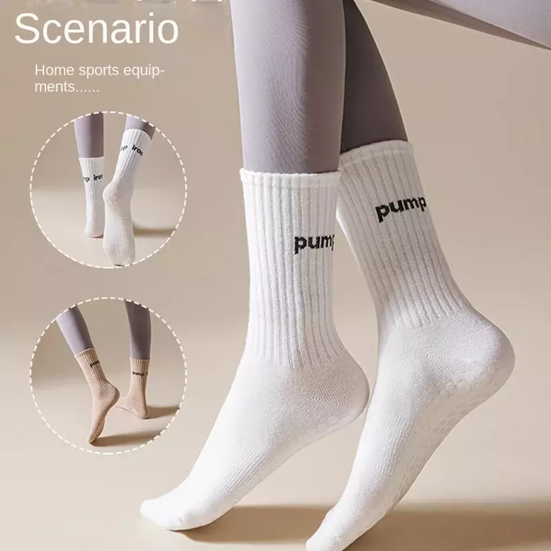 Kaus kaki Yoga Korea, kaus kaki Anti slip profesional, tabung setengah musim gugur/musim dingin, kaus kaki lantai kebugaran olahraga dewasa