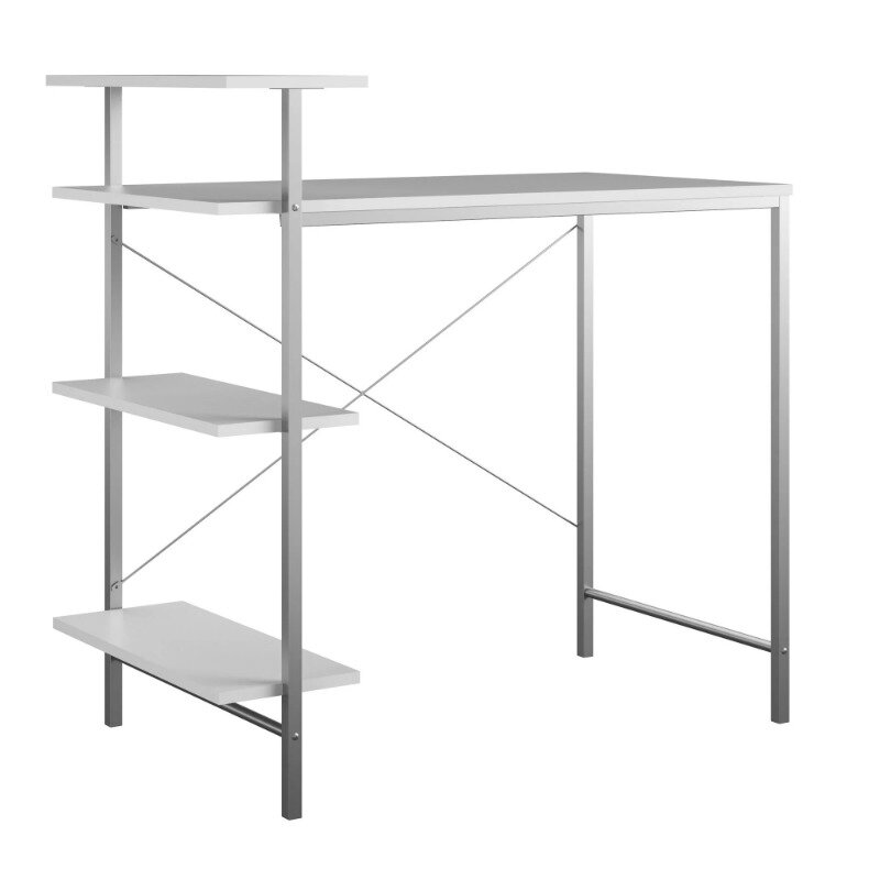 Mainstenci- Bureau de rangement latéral avec tiroirs, blanc naturel, table de bureau