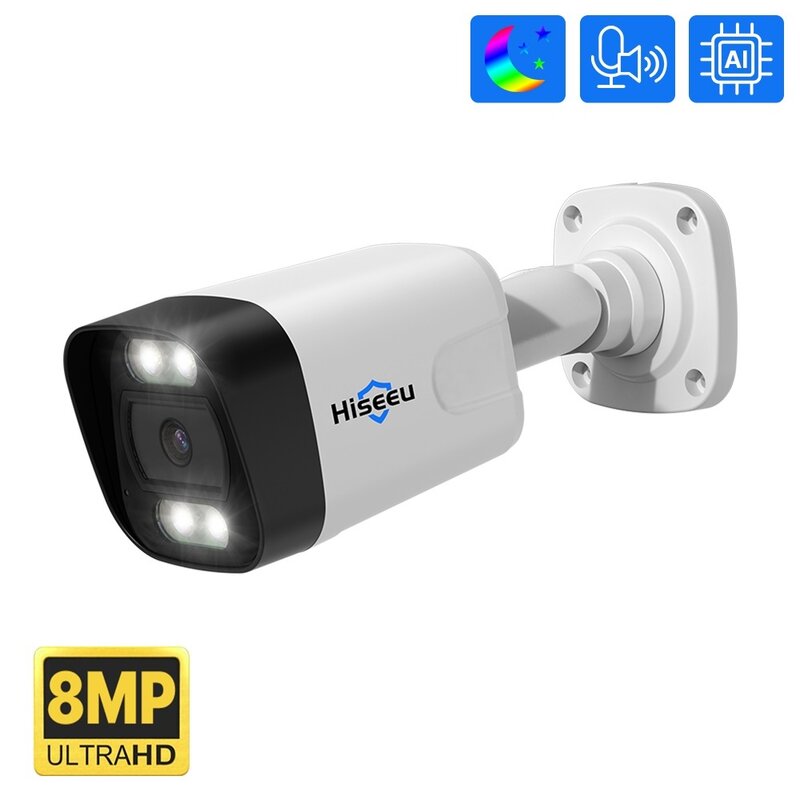 كاميرا POE IP الخارجية المقاومة للماء Hiseeu ، كاميرا CCTV رصاصة ، كشف الحركة P2P ، NVR ، 48V ، 4K ، 8mp ، 5mp ، H.265 ، جديد