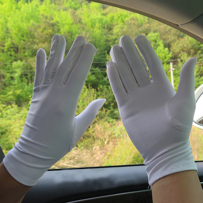 1Pair Spandex Unisex Gloves Summer Sun Protection Short Gloves Breathable Thin Stretch Mittens Men Black White Etiquette Gloves