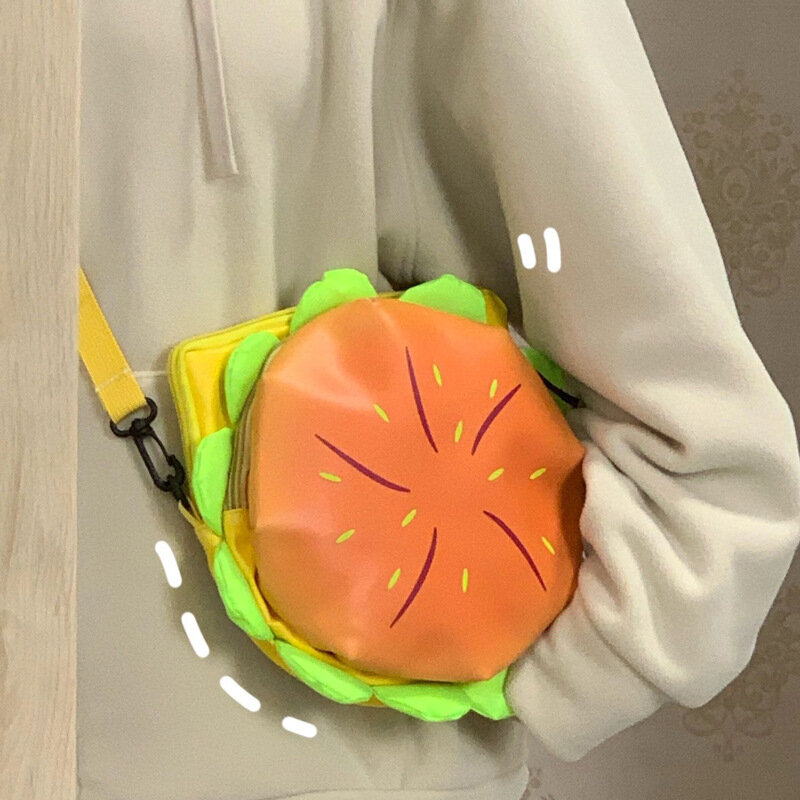 Ransel Burger PU portabel, desain Hamburger bergaya untuk perjalanan liburan luar ruangan