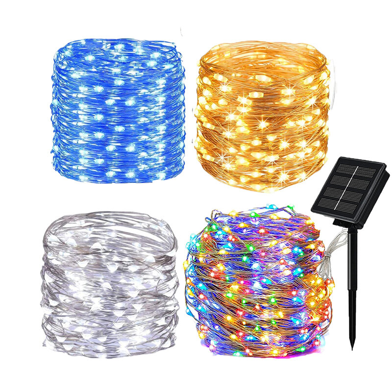 8 Modes LED Solar Fairy String Lights Outdoor Waterproof Garden Decoration Garland Copper Wire Light For Christmas Yard Decor