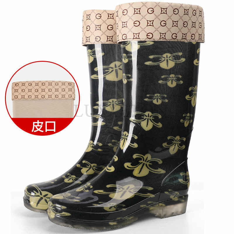 Botas de chuva com estampa floral impermeável para mulheres, galochas femininas, sapatos de água de jardim de trabalho, bota de borracha antiderrapante, sapatos de alta chuva para senhoras