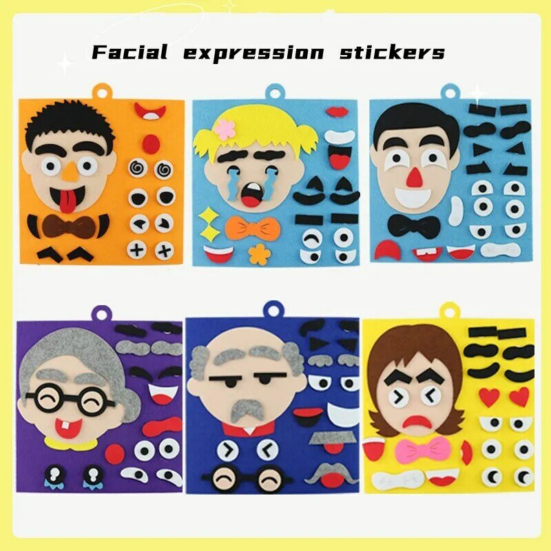 Kinderen Diy Make A Face Sticker Boeken Voor Ouder-Kind Activiteiten Peuters Nieuwe Puzzel Spelletjes Leuk Speelgoed Cadeau Cartoon Vilt Stof