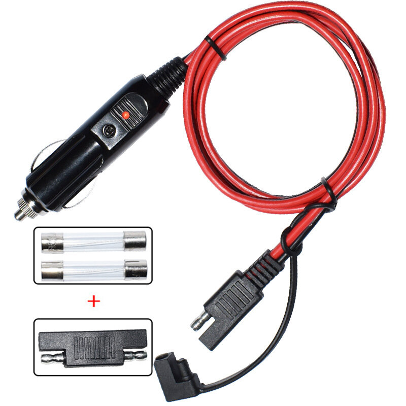 Cable de extensión de enchufe SAE a encendedor de cigarrillos, adaptador inverso de polaridad SAE, fusible de 15A, 14AWG, 100cm