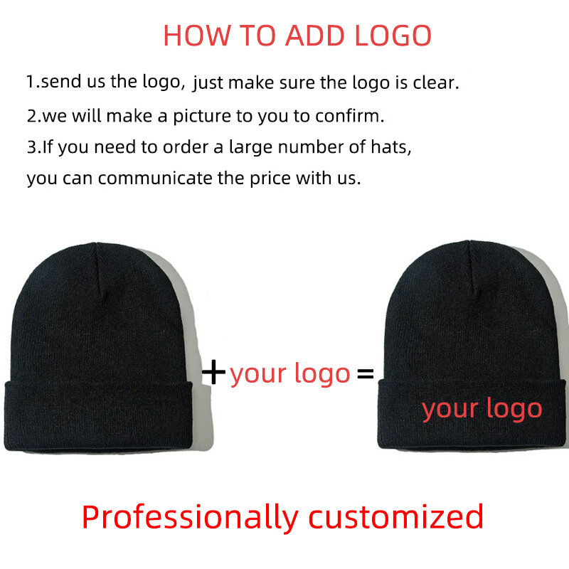 Logotipo personalizado unisex Monochromatic Beanie, chapéu de malha, marca da equipe, personaliza letras, homens e mulheres, inverno
