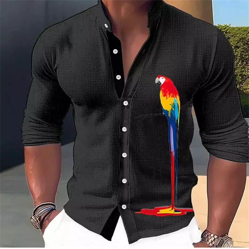 Camicia da palestra sportiva muscolare da uomo abbigliamento top button flower bird stand collar design design simple fashion 2023 new large size