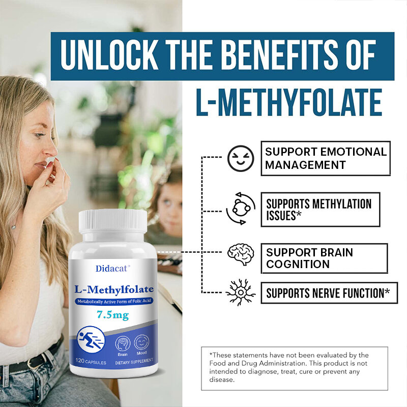 L-methylfolate 7mg, High Potency, Used for Mood, Cognition, Immunity, Neurological Health, and Improving Sleep Quality