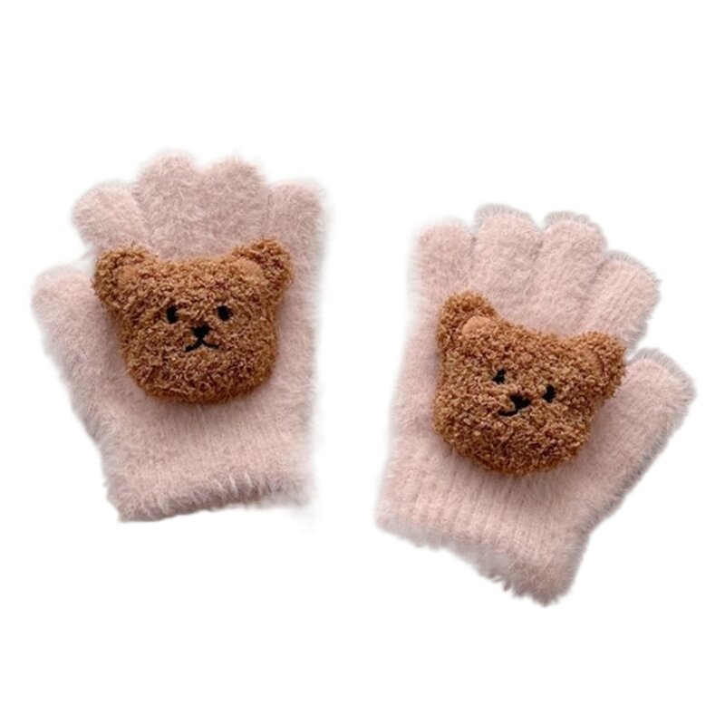 Gants polaires élégants pour bébé, mitaines d'hiver confortables avec joli d'ours, vêtements à main élastiques adaptés
