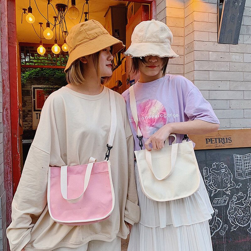 女性用和風キャンバスバッグ,女の子用ショルダーバッグ,無地,韓国版,学生用