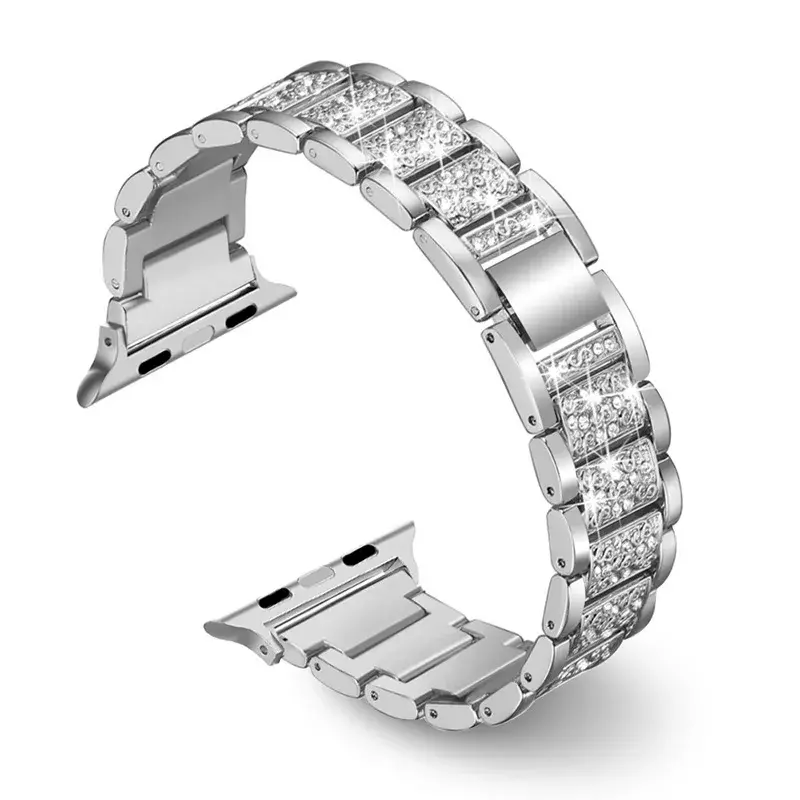 Correa de reloj de acero inoxidable con incrustaciones de diamantes de imitación para Apple Watch Series 7/8/SE/Ultra 41mm/45mm/49mm, pulsera de decoración