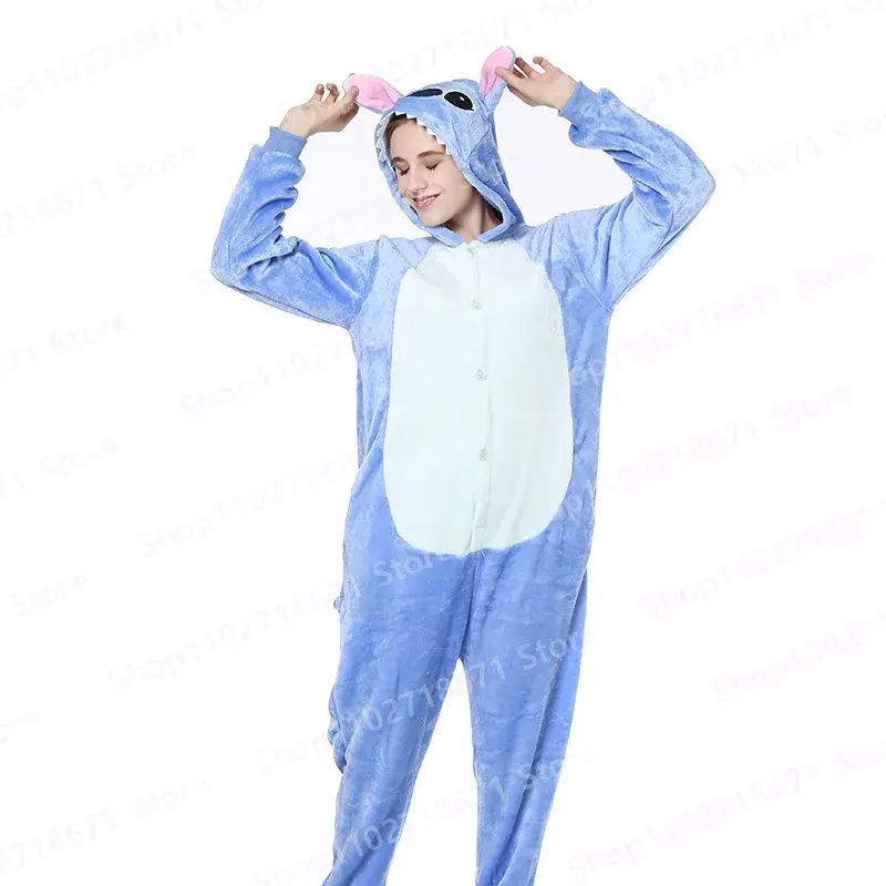 Женские пижамные комплекты Disney Lilo & Stitch, фланелевые милые пижамы с животными, мужские зимние пижамы, подарок