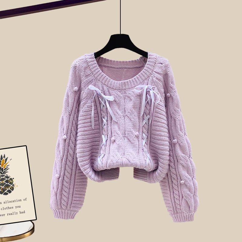 Autumn and Winter Set 2023 New Large Women's Knitted Sweater Women's Style Loose Slim Half Skirt Two Piece Set Fashion