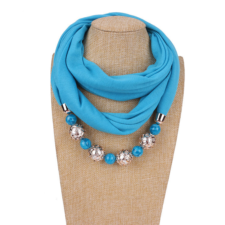 Women Fashion Neckerchief  Hijab Necklaces Beads Solid Color Jewelry Shawl Resin Beads Pendant Scarf Women Hijabs