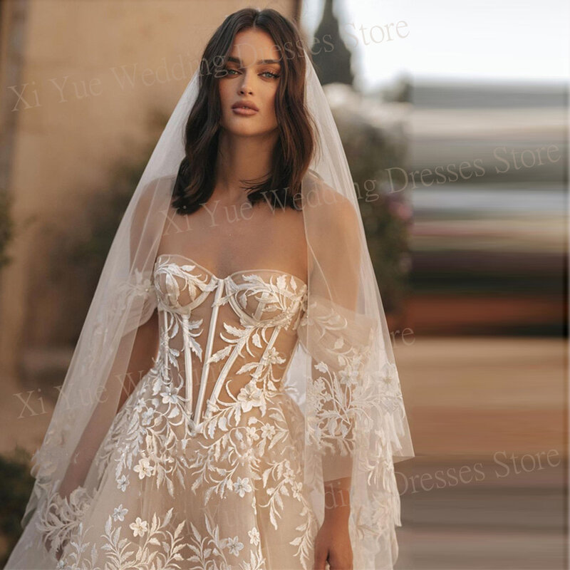 2024 charmante Schatz eine Linie Frauen Brautkleider Spitze Applikationen Braut Kleider von der Schulter ärmellose Vestidos Femenino