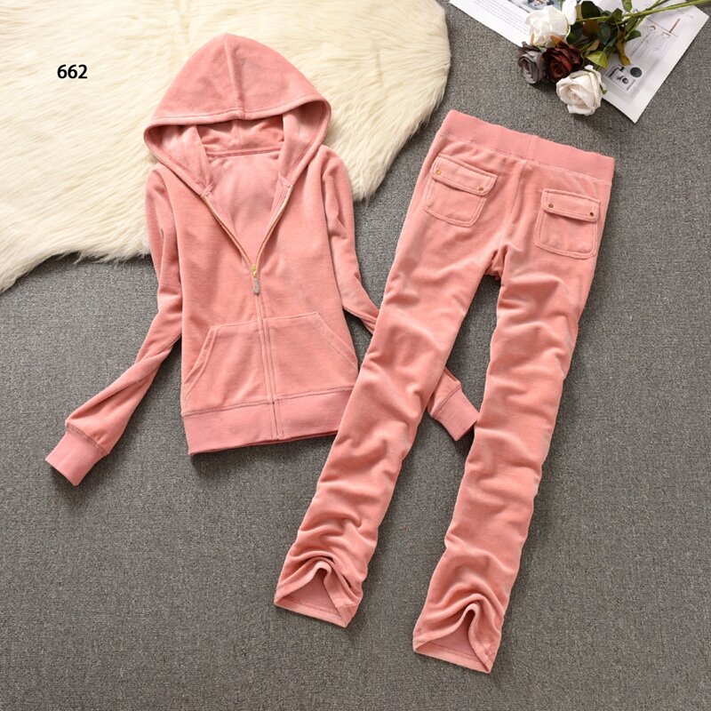 Y2K Solid Colors Velvet Tracksuit for Women 2024 Women's Hoodies Sweatshirt and Slanted Pockets Pants Back Pockets Two Piece Set
