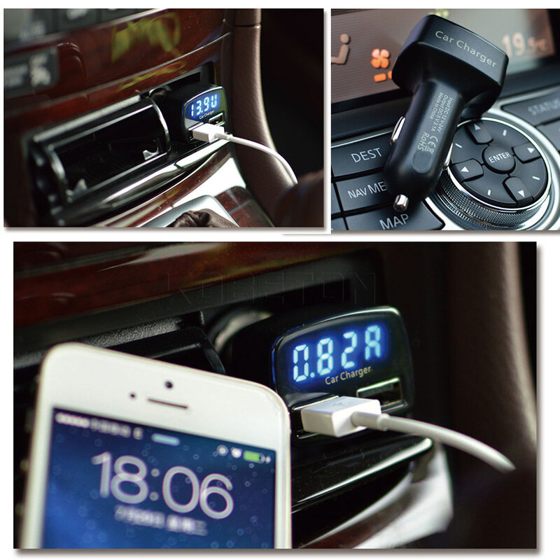 Cargador de coche 4 en 1 de carga rápida 3.1A, pantalla Lcd Dual Usb con adaptador de medidor de temperatura/voltaje/corriente, pantalla Digital