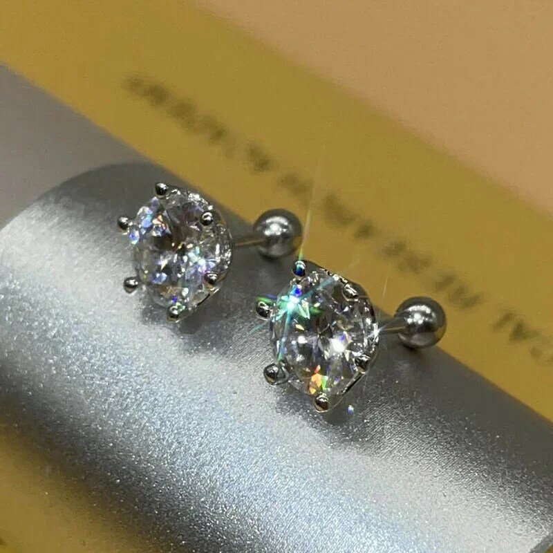 EWYA 0.5-2ct Moissanite Screw Stud Earrings D Color 925 Sterling Silver 6 Prong Diamond Earrings For Women Wedding Fine Jewelry
