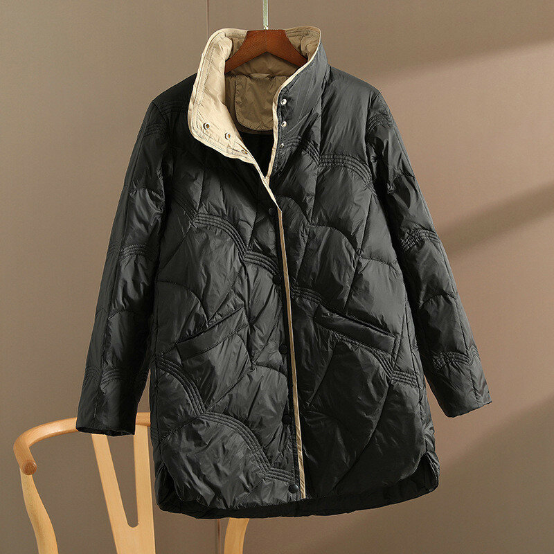 2022 Autumn Winter Women Warm Thick White Duck Down Jacket Parkas Slim Stand Collar Loose Down Coat Ladies Long Puffer Outwears