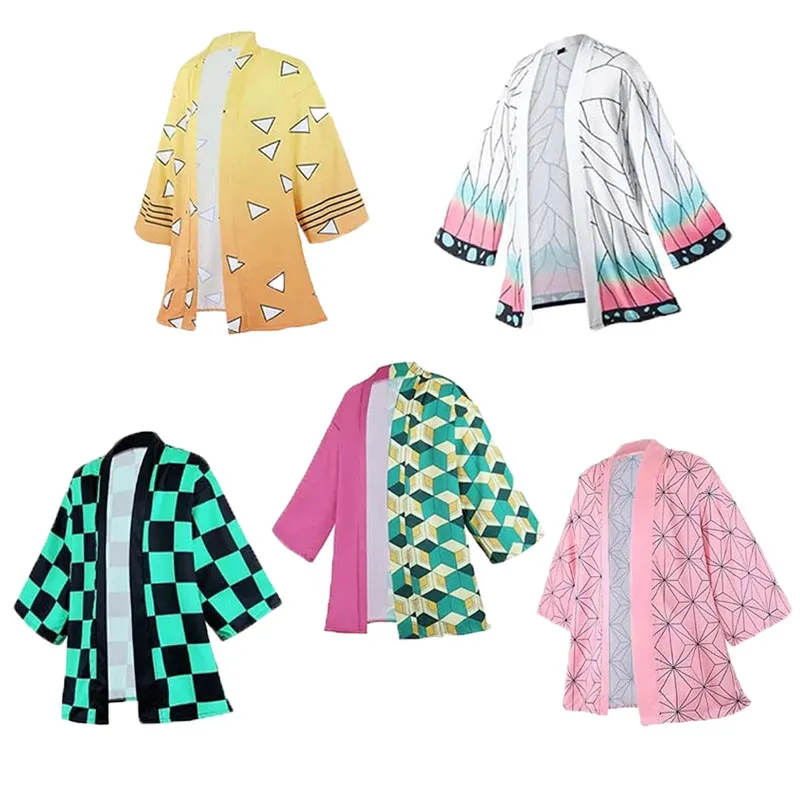 Kimono de personagens anime para homens e mulheres, Kamado Tanjirou Cosplay Costume, Kamade rosa, Zezeko, quimono Haori japonês para praia, verão
