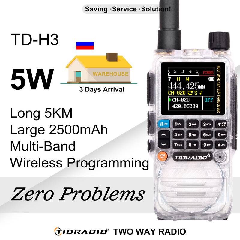 Радиостанция TIDRADIO H3, беспроводная рация с двойным PTT диапазоном действия, с USB-кабелем Type-C, с функцией программирования и зарядки