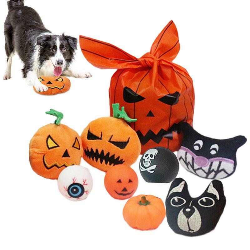 Juguetes chirriantes para perros pequeños de 8 piezas, conjunto de felpa para Halloween, suaves y chirriantes, mascotas pequeñas y grandes