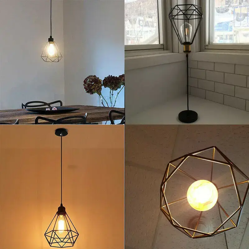 Modern Iron Hanging Lamps For Ceiling Lights Shade  Chandelier Pendant Dinning Home Decor Retro Parlor Edison Metal Wire Cage