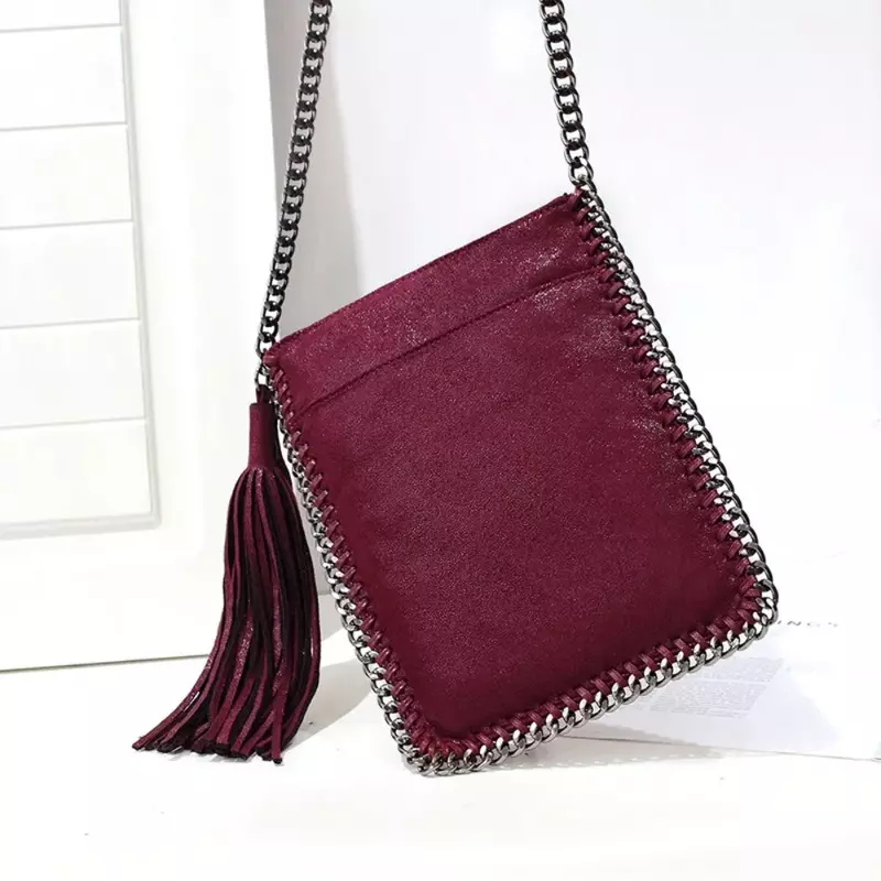 Vegan PU Leather Crossbody Sling Bag Women Luxury Designer Fashion Chain Tassel Shoulder Bag Female Casual Vintage Messenger Bag
