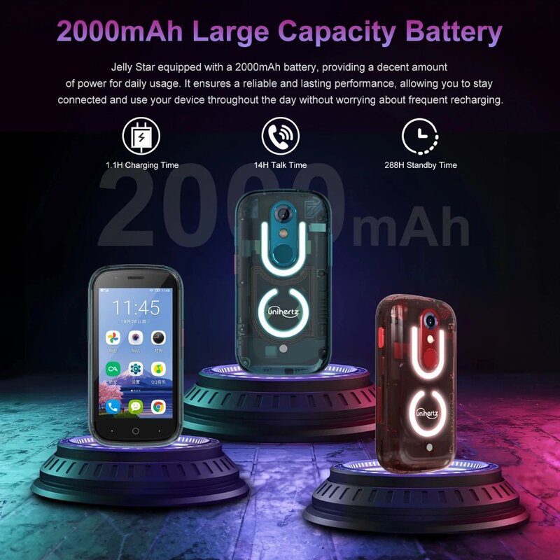 Unihertz-ゼリースターミニスマートフォン、Android 13、8GB、256GB、LEDライト、ロック解除、透明、バックシェル、48MP、3インチ、小さな携帯電話