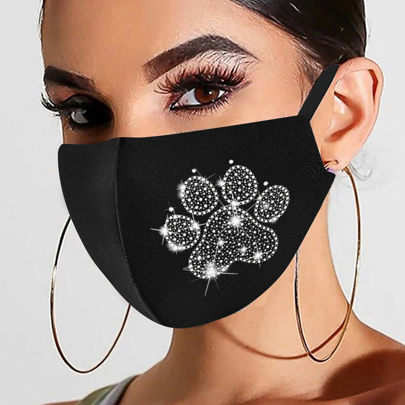 1pc Women'S Fashionable Popular Rhinestones Printing Face Mask Washable Reusable Pressure-Free Mascaras Mask For Long-Term Wear