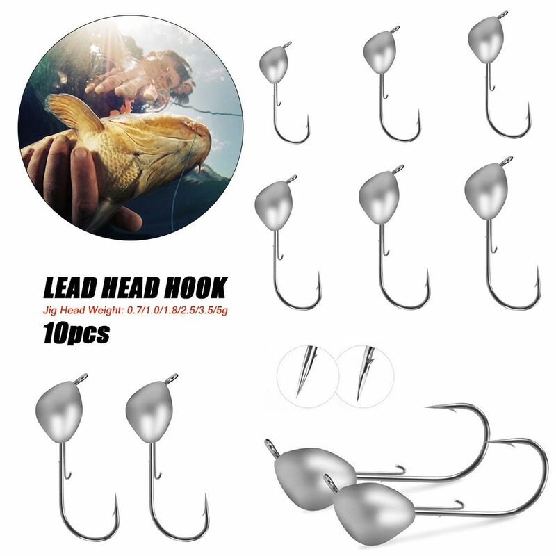 High Quality Perforated Sharp Durable 0.7/1.0/1.8/2.5/3.5/5g Carbon Steel Lead Head Hook Jigging Bait Pointed Head