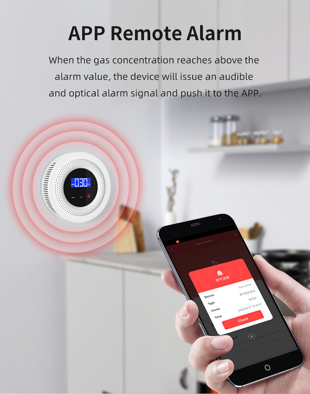 Tuya-detector de fugas de gas WiFi, sensor de gas LPG, alarma de sonido y control remoto de 433 MHZ, dispositivo inteligente de seguridad para el hogar