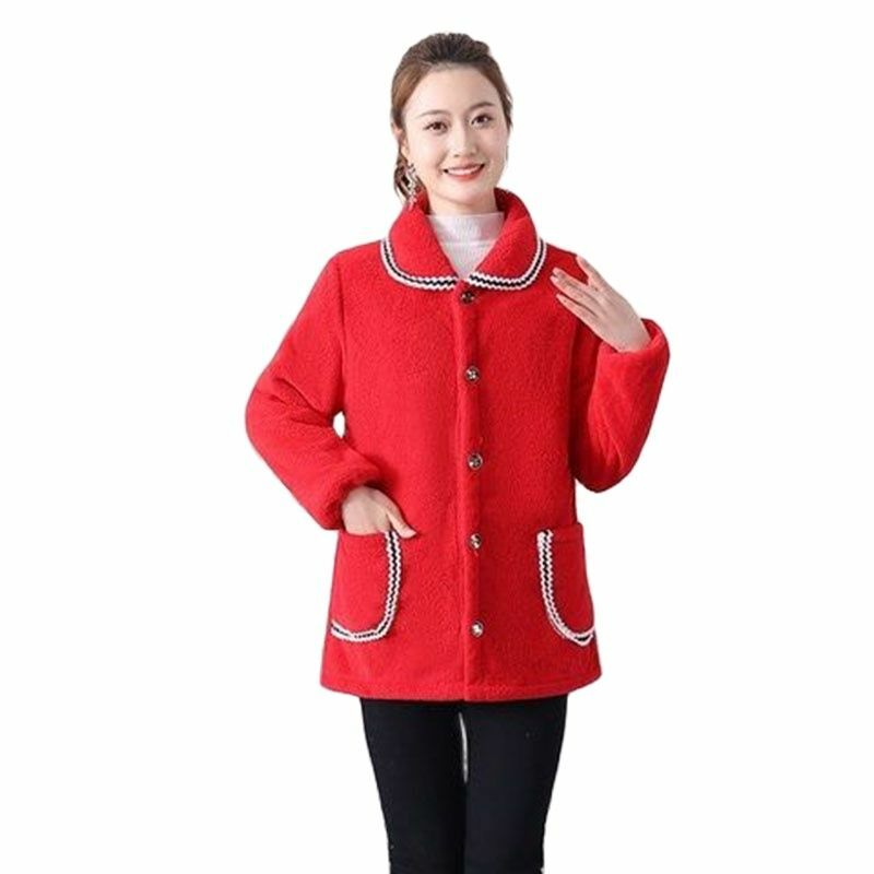 In The Spring And Autumn of 2023 The New Middle-Aged Lady's Loose Buttons Are Thick Warm Simple And Comfortable The Solid Coat