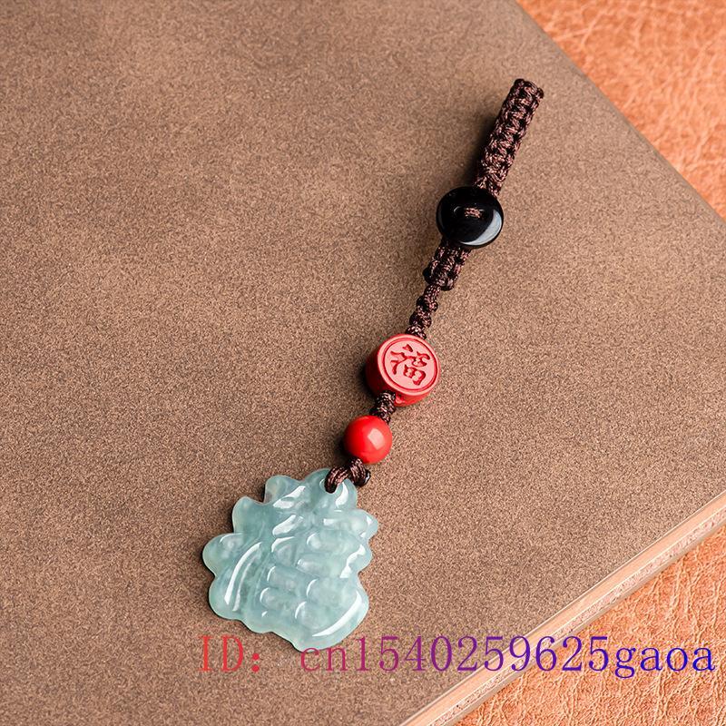 Blue Myanmar Jadeite Fu Keychain Gift Designer key holder Natural Burmese Jade Lanyard Fashion Luxury Wristlet Real Jewelry