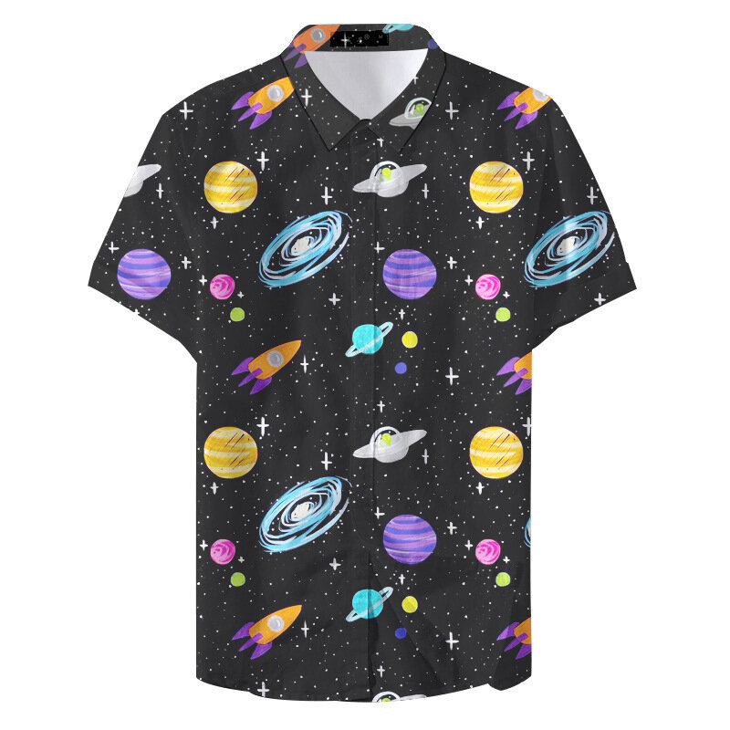 Letnia bluzka z nadrukiem w kształcie planety uniwersum męska letnia hawajska koszule plażowe podróżna impreza męska odzież odzież typu Streetwear z krótkim rękawem