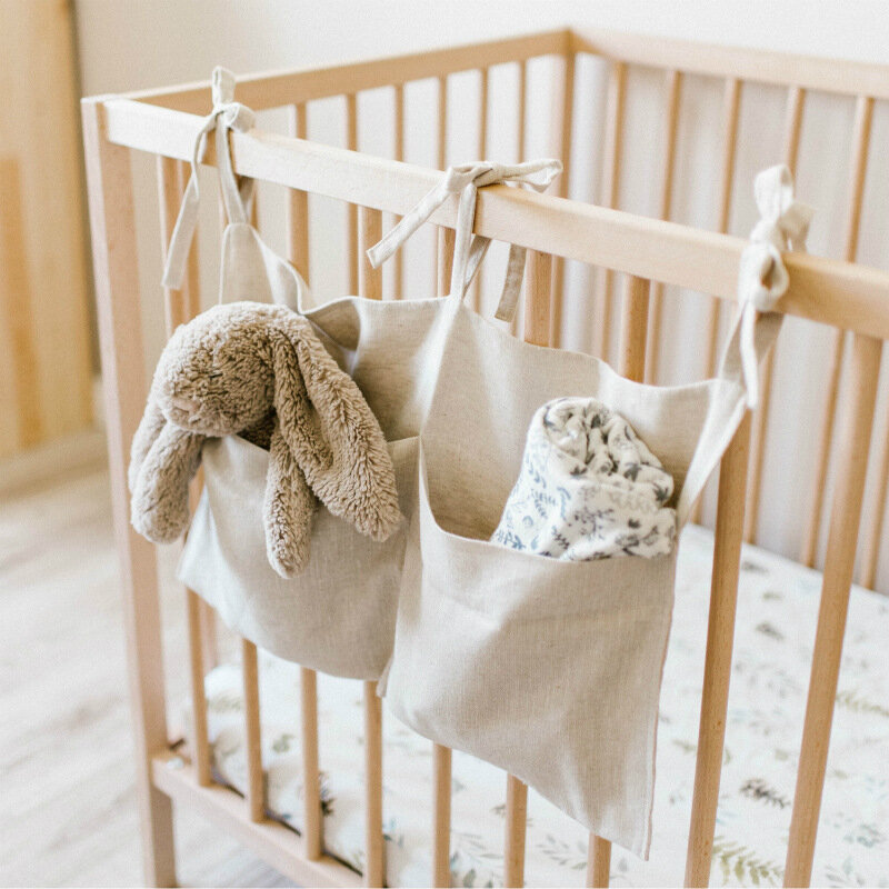 Bolsa de almacenamiento colgante de algodón para cuna de bebé, organizador de cama de bebé, bolsillo para pañales de juguete para ropa de cama cc, 1 piezas
