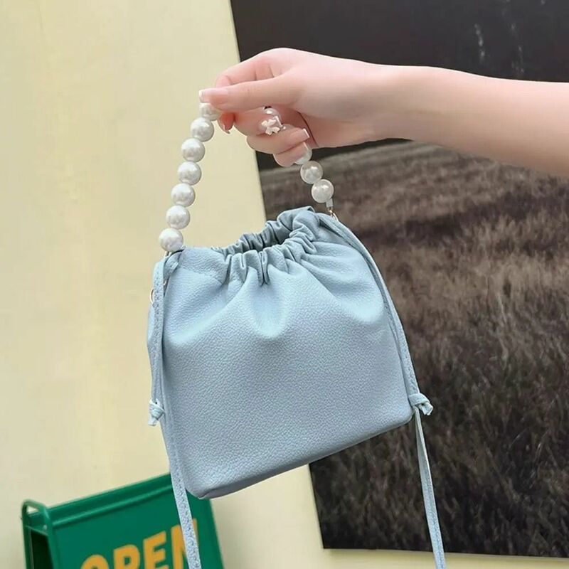 Pearl Crossbody Bag Fashion Lychee Patterned PU Leather Messenger Bag Bucket Bag