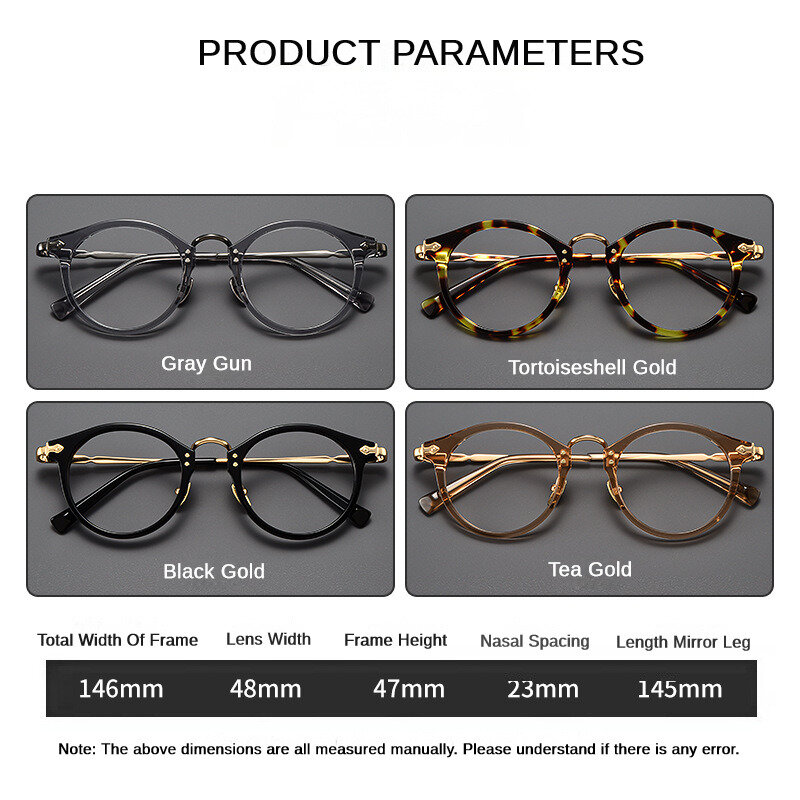 하이 퀄리티 빈티지 아세테이트 안경테, 심플한 티타늄 원형 안경, 남성 독서, 근시 처방 안경, 브랜드 디자이너