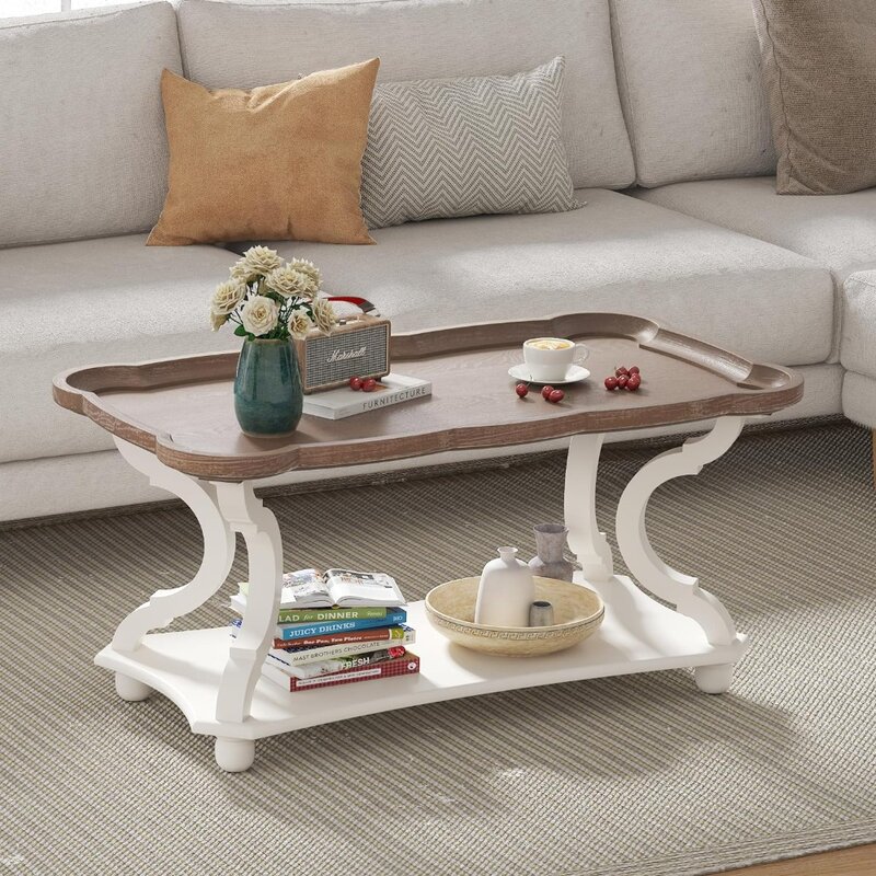 Coffee Table Sofa Table With Natural Tray Top and Sculpted Legs Center Tables for Rooms Suitable for Living Room Bedroom Café