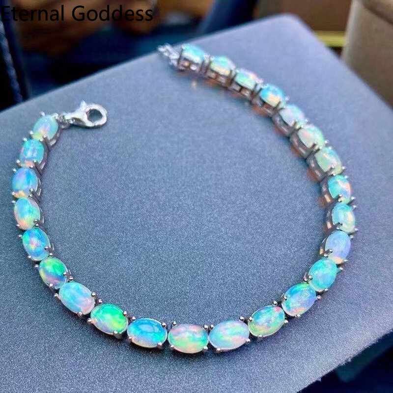 925 srebro naturalny Opal prosta bransoletka kolorowy kamień bransoletka damska grzywny biżuteria ślubna 24 Pc 4*6mm biżuterii