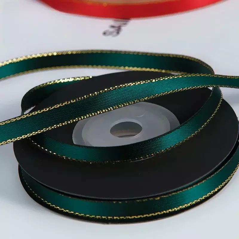 Double Sided Gold Edge Ribbon Polyester Satin Ribbon Toy Gift Box Cake Packaging Ribbon Bow Webbing 100 Yards